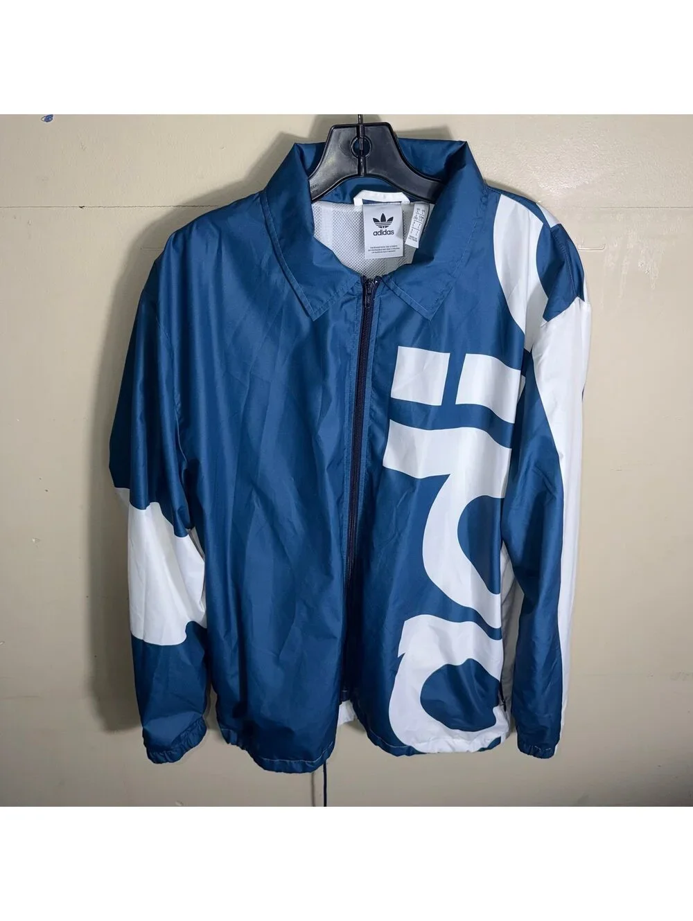 Adidas Originals Blue Spellout Windbreaker Mens LG Vtg y2k 90s Rare